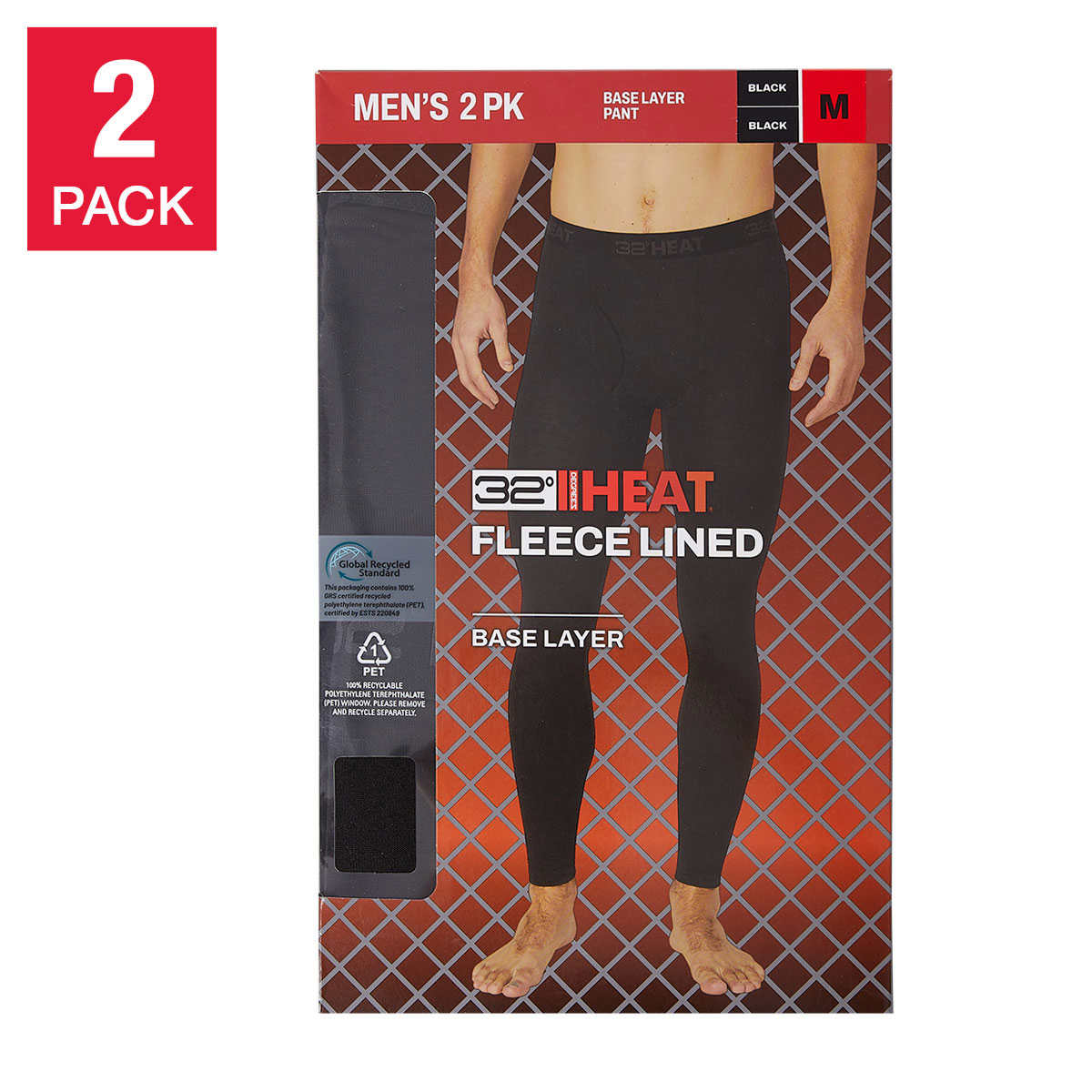 32 Degrees Heat Men's 2-pack Quick Dry Soft Fleece Lined Base Layer Pants