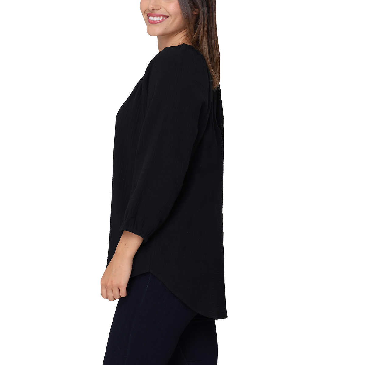 Nicole Miller Women's Notch Neck Raglan Sleeve Top Cotton Gauze Tunic Blouse