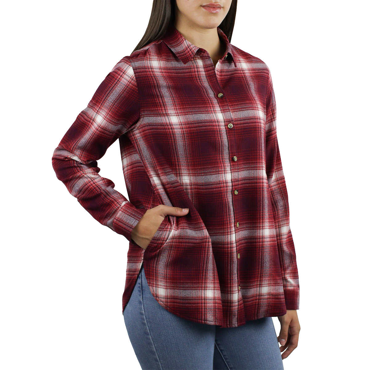 Jachs Girlfriend Women's' Super Soft Flannel Side Pockets Button Front Shirt