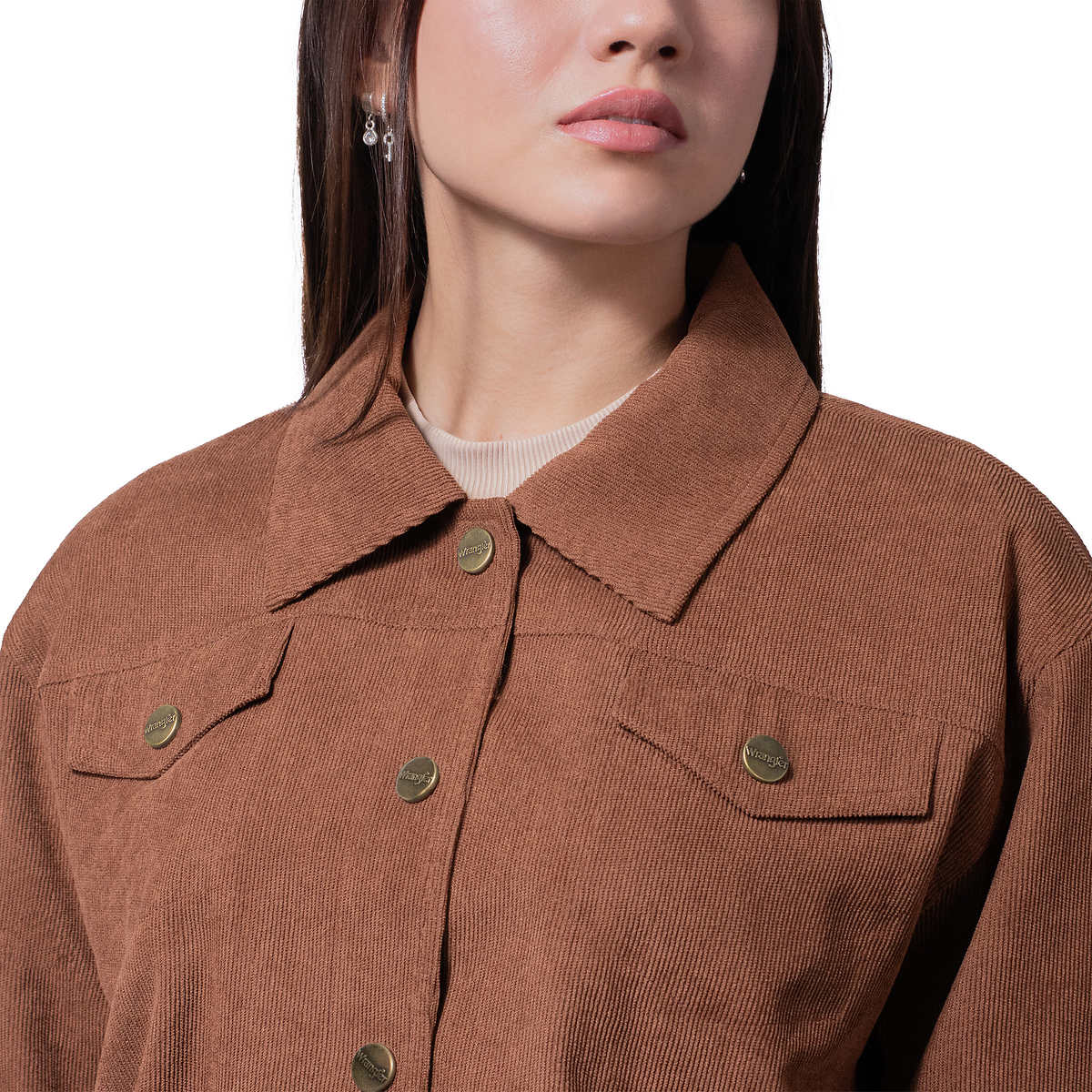 Wrangler Women's Lightweight Corduroy Cropped Snap Button Up Shirt Jacket