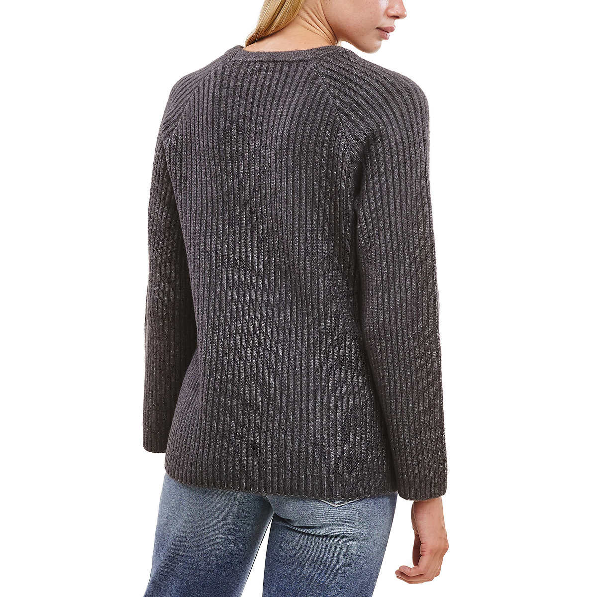 Fever Women's Bell Sleeve Soft Marled Ribbed Knit Crewneck Sweater