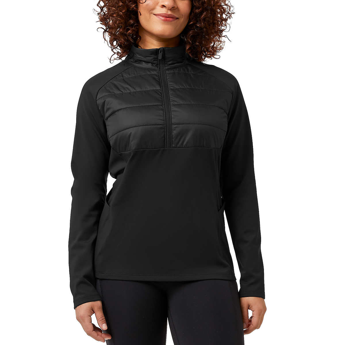 32 Degrees Women s Half Zip Fleece Lined Stretch Comfort Sweatshirt Active Top Black L