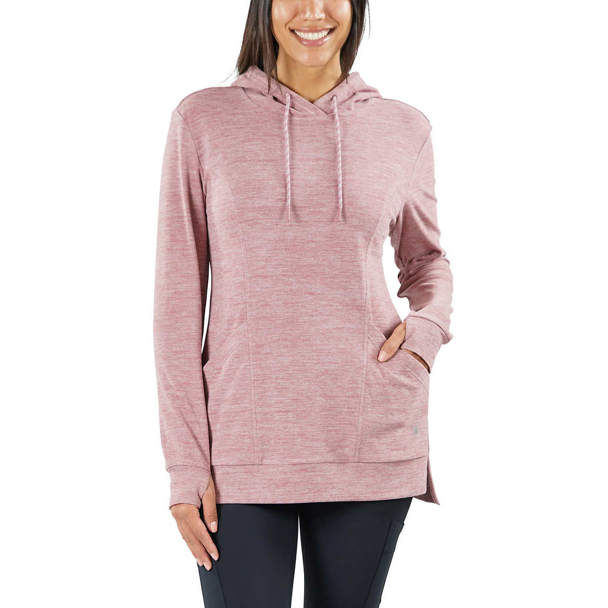 Spyder Women's Moister Wicking Brushed Fabric Active Top Thumb Holes Tunic Length Hoodie