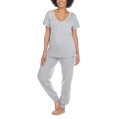 Honeydew Women's Plus 2-piece Pajama Cotton Blend Embroidered Top and Pants Lounge Set