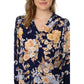 Well Worn Women's Floral Print Ruffle Neck Lightweight Button Front Blouse