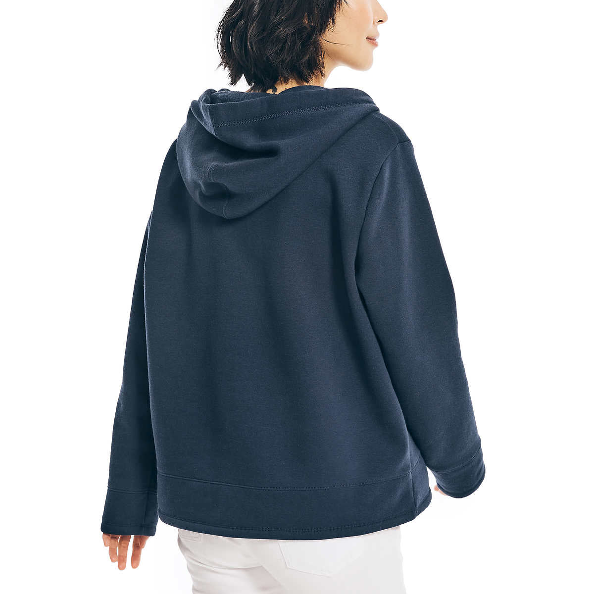 Nautica Women's V-Neck Kangaroo Front Pocket Sweatshirt Cotton Blend Hoodie
