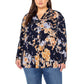 Well Worn Women's Floral Print Ruffle Neck Lightweight Button Front Blouse