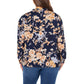 Well Worn Women's Floral Print Ruffle Neck Lightweight Button Front Blouse