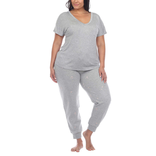 Honeydew Women's Plus 2-piece Pajama Cotton Blend Embroidered Top and Pants Lounge Set