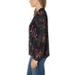 Well Worn Women's Floral Print Ruffle Neck Lightweight Button Front Blouse