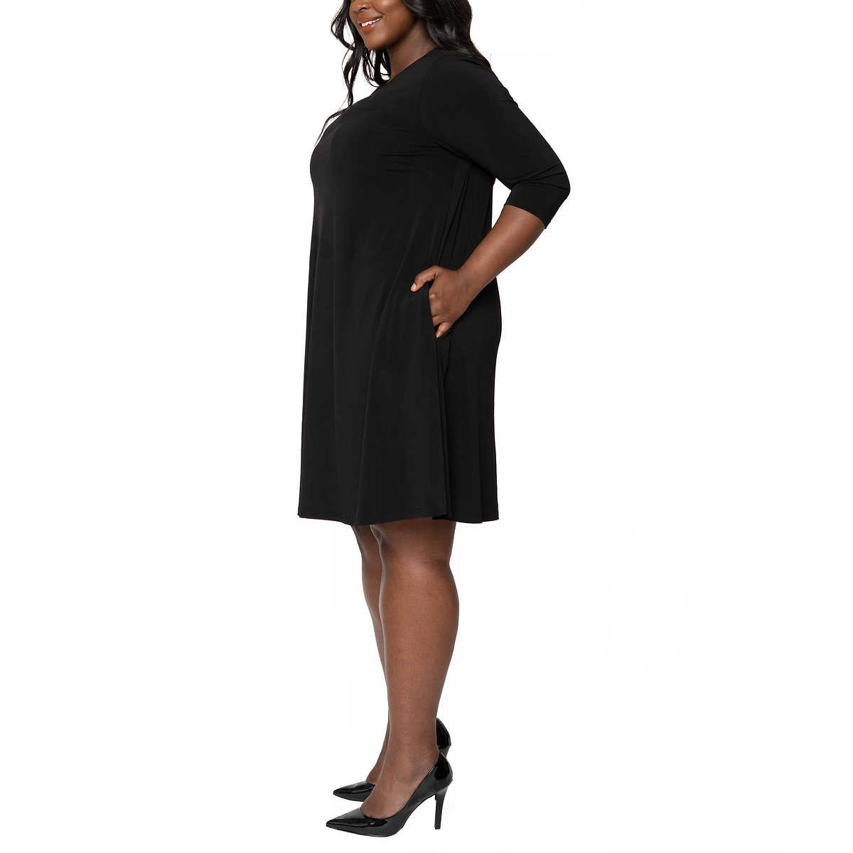 Leota Women's Wrinkle-free Quarter Sleeve Swing Mini Dress