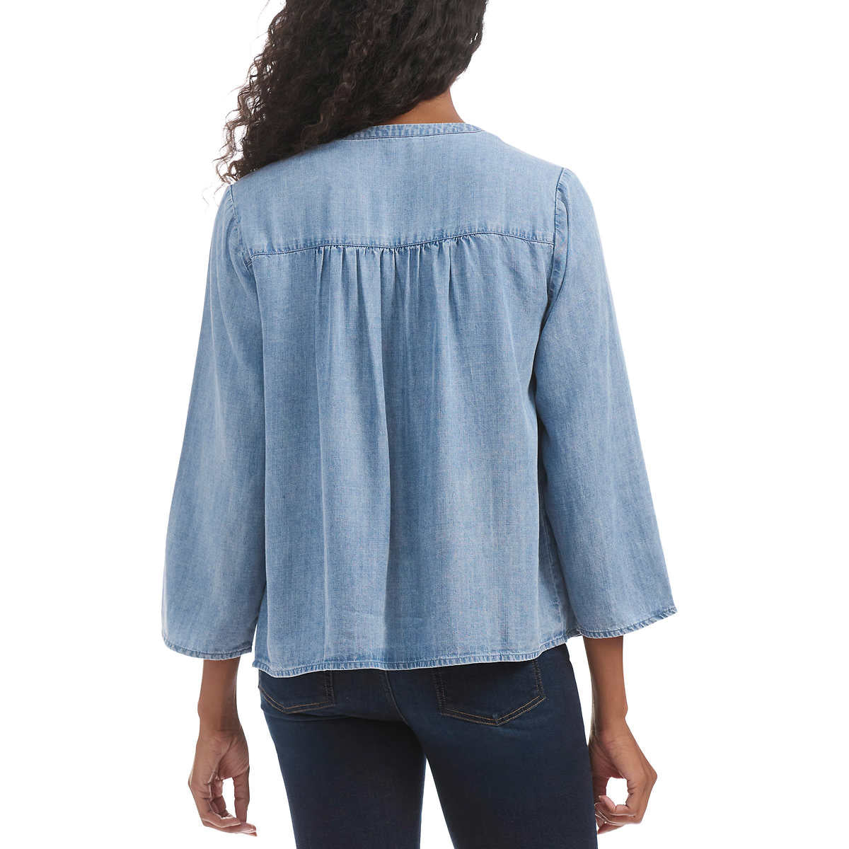 Splendid Women's V-Neck Relaxed Fit Lightweight Denim Blouse Top