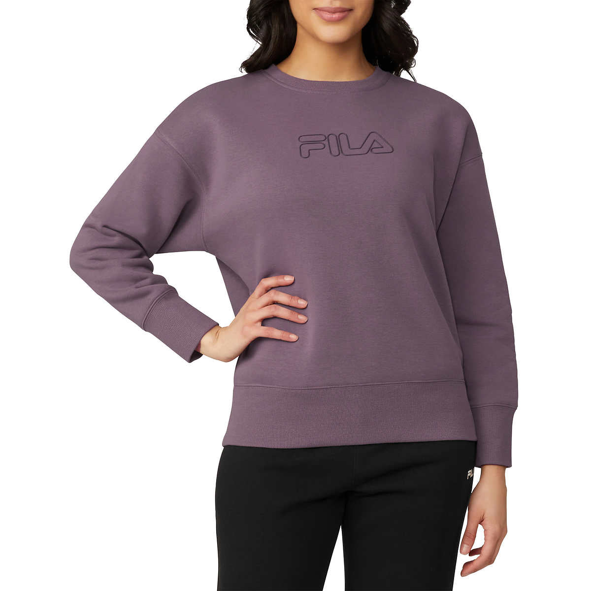 FILA Women's Chest Logo Cotton Blend Active Crewneck Sweatshirt Top