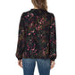 Well Worn Women's Floral Print Ruffle Neck Lightweight Button Front Blouse