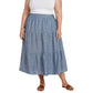 Matty M Women's Linen Blend Side Slit Pockets Tiered Midi Skirt