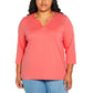 Orvis Women's Three Quater Sleeve Split Neck Soft Pima Cotton Blouse Top