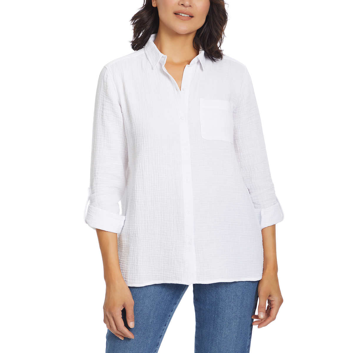 Anne Klein Women's Lightweight Cotton Gauze Top Button Front Shirt
