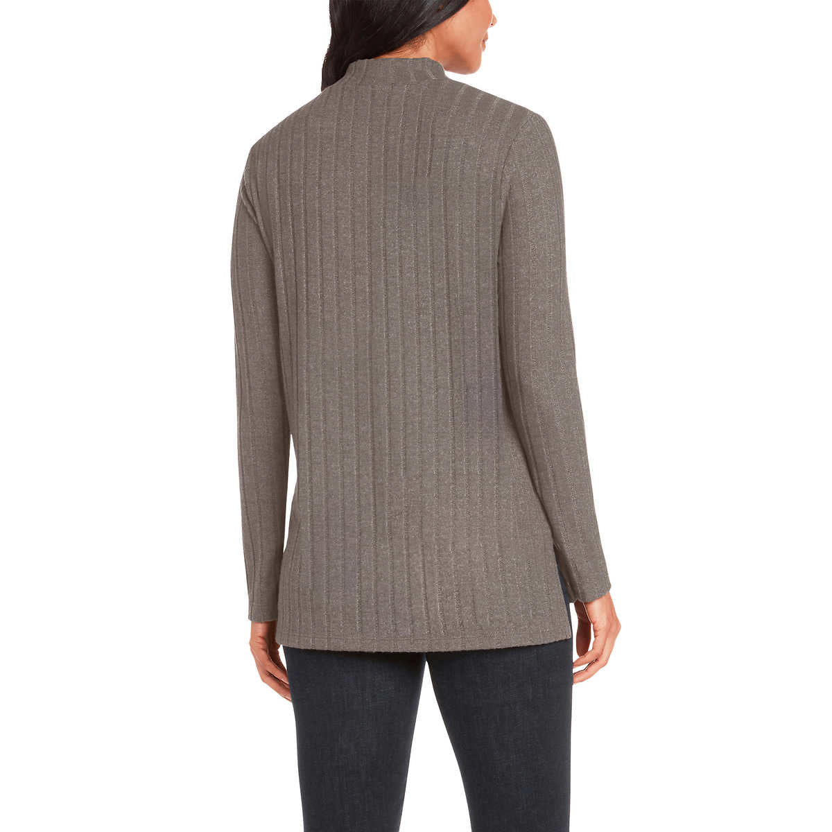 Matty M Women's Mock Neck Brushed Ribbed Knit Sweater Tunic Top