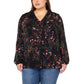 Well Worn Women's Floral Print Ruffle Neck Lightweight Button Front Blouse