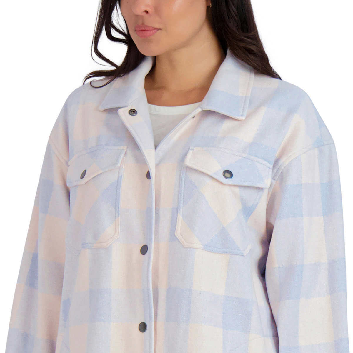 HFX Women's Relaxed Fit Front Snap Cozy Plaid Shirt Jacket
