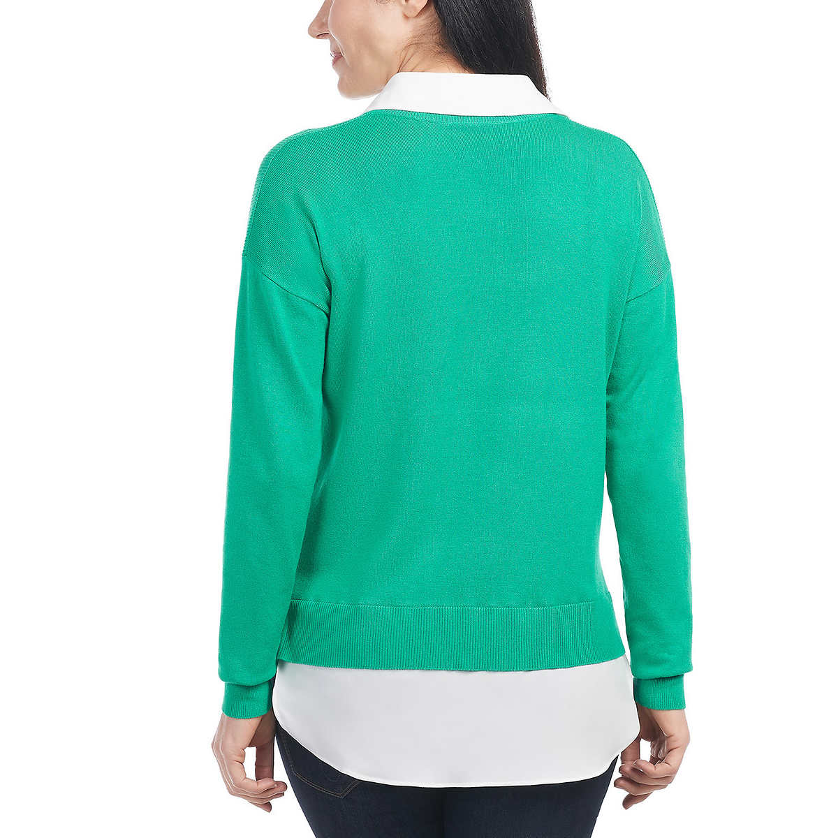 Hilary Radley Women's Collared V-Neck Soft 2-fer Sweater