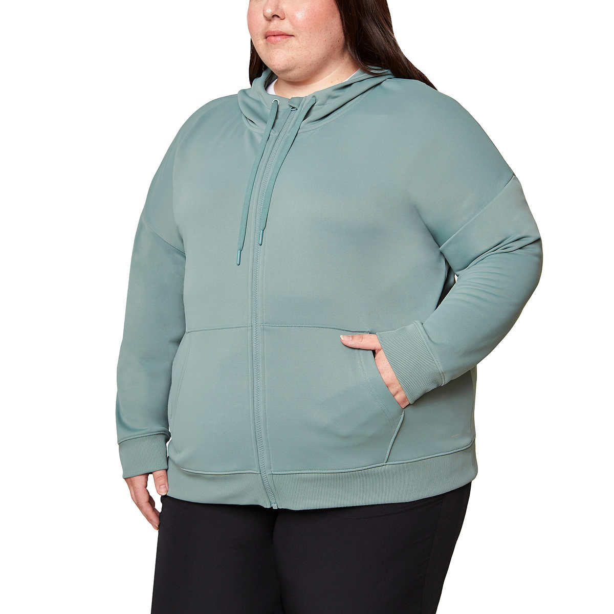 Mondetta Women's Plus Performance Kangaroo Pocket Moisture Wicking Full Zip Hoodie