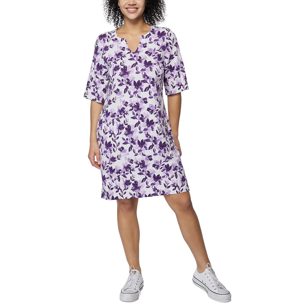 Hang Ten Women's Floral Print UPF 50+ Moisture Wicking Soft Cotton Blend Mini Sun Dress