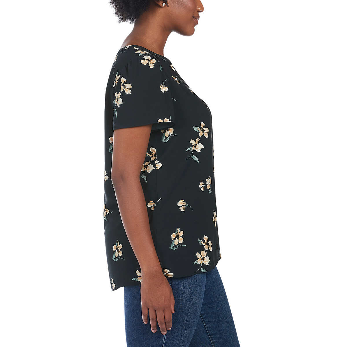 Hilary Radley Women's V-Neck Flutter Sleeves Lightweight Floral Print Blouse Top