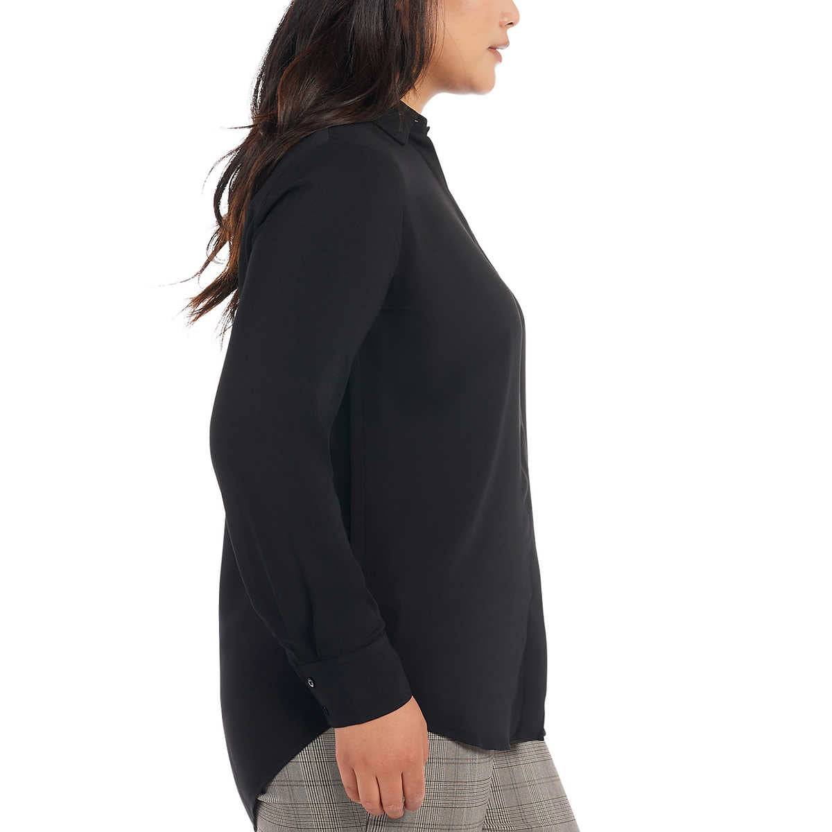 Dalia Women's Long sleeve High Low Hem Woven Button Down Blouse Top