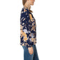 Well Worn Women's Floral Print Ruffle Neck Lightweight Button Front Blouse