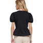 Letay Store black cotton blend short puff sleeve peplum blouse with V-neck and tie detail