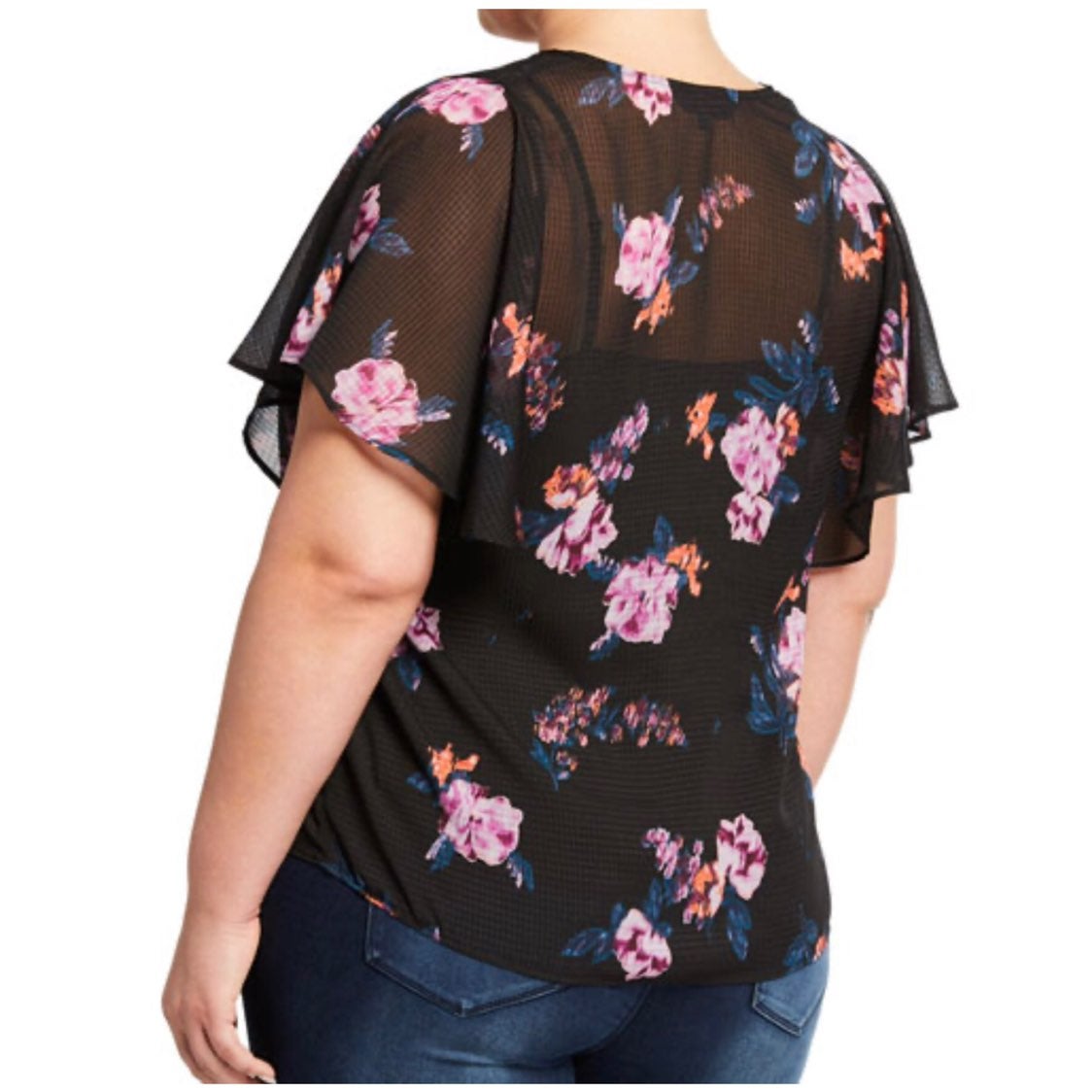 RACHEL Rachel Roy Women's Plus Flutter Sleeves Floral Print Blouse Top