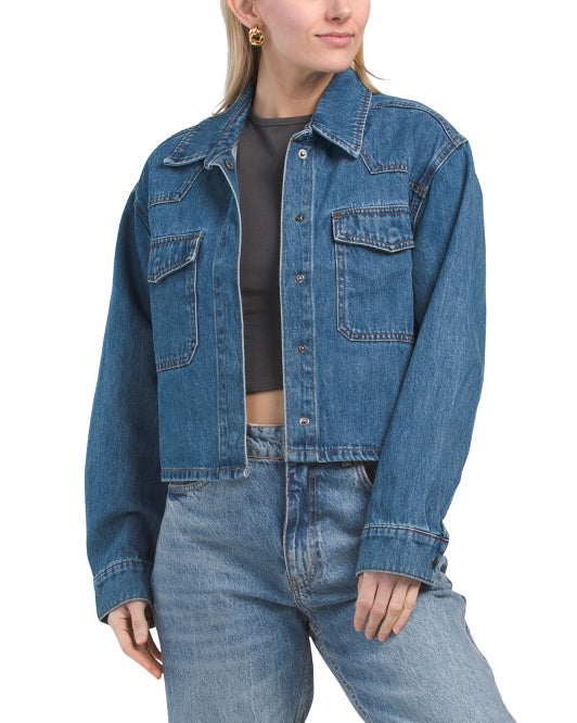 KUT from the Kloth Women's Billie Western Collared Denim Cropped Jacket