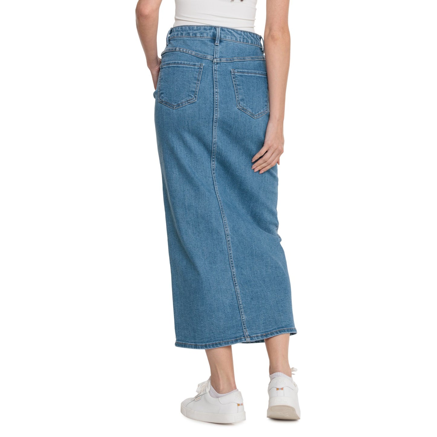 OAT NEW YORK Women's Five Pocket Style Front Slit Denim Maxi Skirt