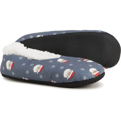 Rae Dunn Women's Santa Print Plush Faux Fur Christmas Cozy Slippers