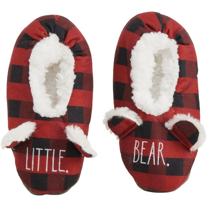 Rae Dunn Boys and Girls Little Bear Plush Faux Fur Lining Plaid Christmas Cozy Slippers