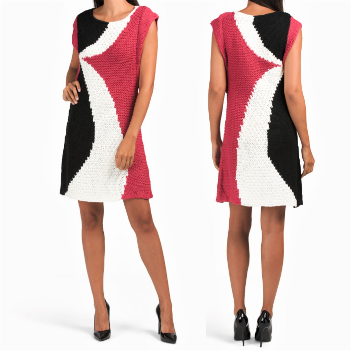 VERTIGO Paris Color Block Crochet Knit Mini Dress