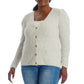 1.STATE Women's Plus Puff Long Sleeve Button Front Top Soft Knit Cardigan