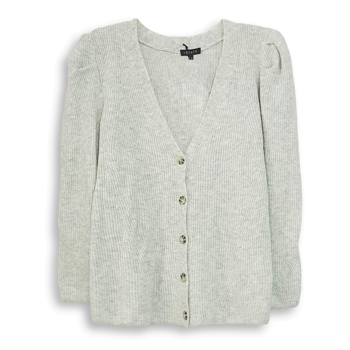 1.STATE Women's Plus Puff Long Sleeve Button Front Top Soft Knit Cardigan