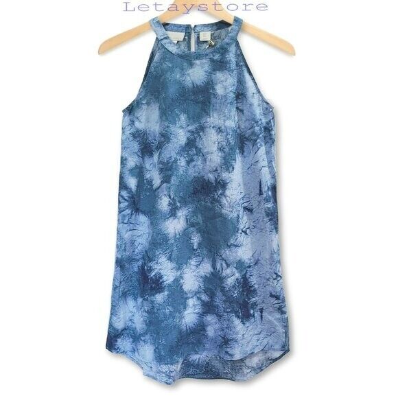 Cynthia Rowley Linen Tie Dye Print Hi-Low hem Halter Mini Dress