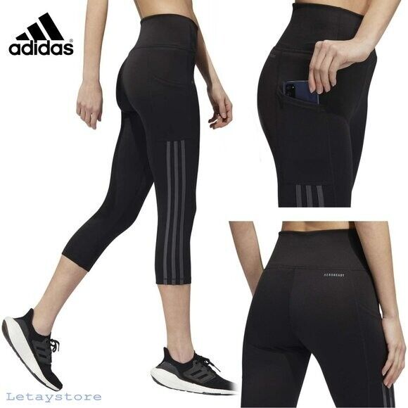 Adidas High rise Moisture-wicking Side pockets 3-Stripe Capri Leggings
