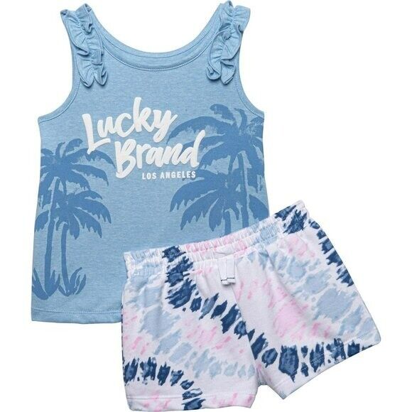Lucky Brand 2-Piece Palm Tree Tank Top and Tie-Dye Shorts Set