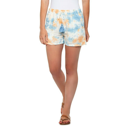 Rachel Zoe Women's Linen Tie Dye Print Drawstring Waistband Casual Shorts