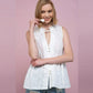POL Women's Embroidered Eyelet Trim V-neck with Tassel Ties Blouse Tunic Top