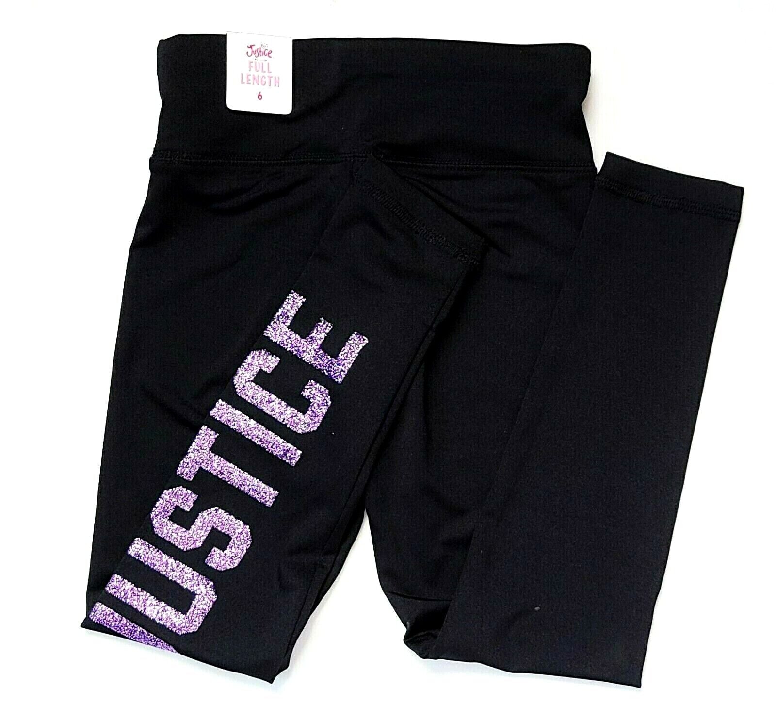 Justice Leggings Pants Glitter Logo Girls Sz 8 Black Rainbow Full Length  Stretch