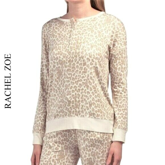 NWT RACHEL ZOE Leopard Print Super Soft Henley Top Sweatshirt  S,M