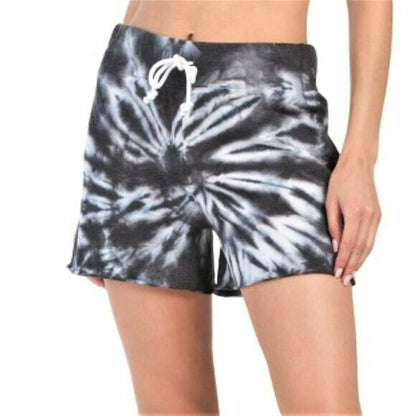 Sage Tie Dye Print High Rise Raw Cuffs Cotton Shorts