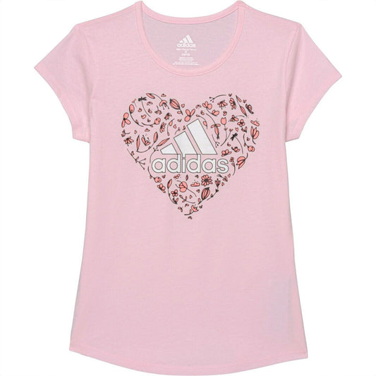 Adidas Big Girl's Pink Logo Graphic Pint Cotton Active T-Shirt  M, L