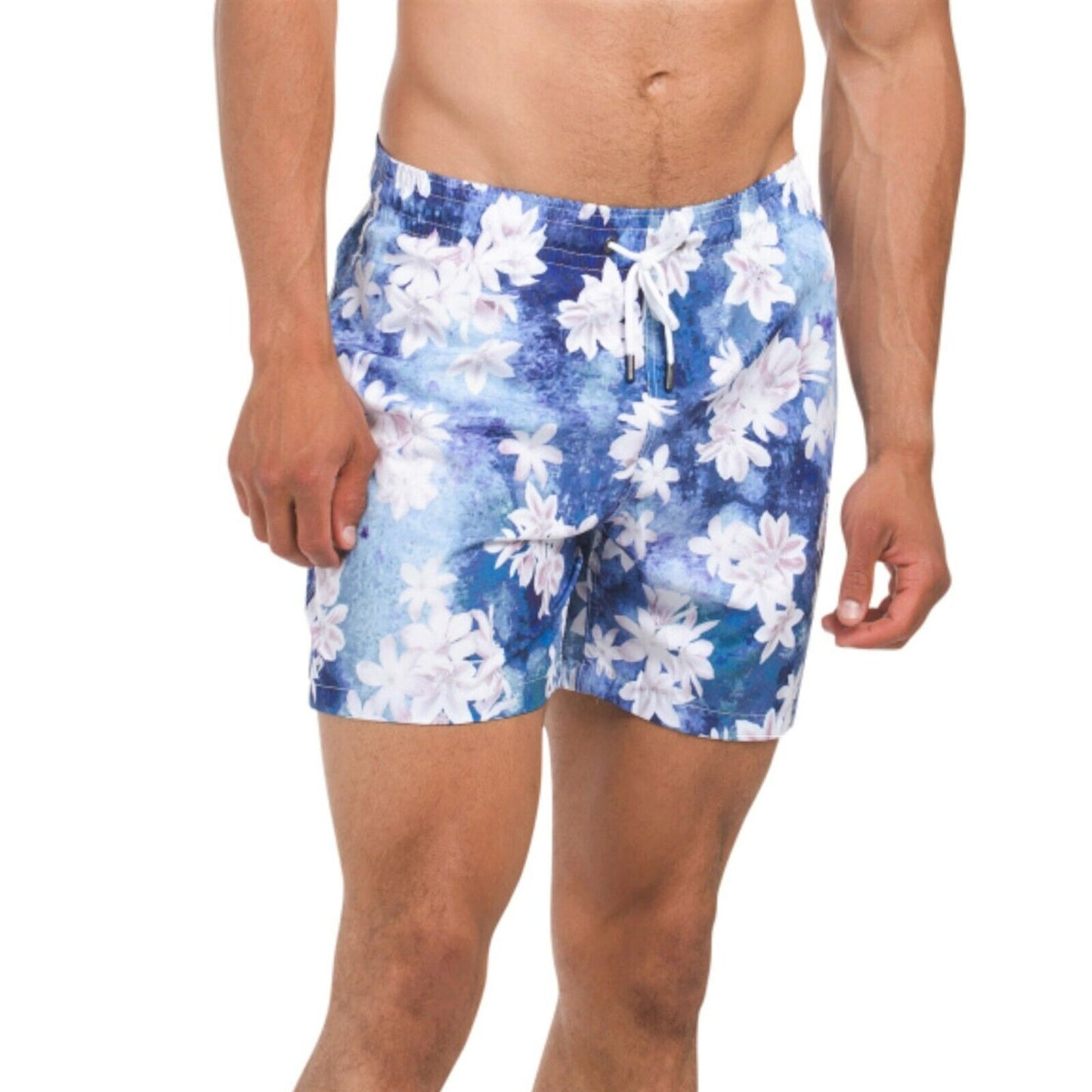 Trunks Surf & Swim Men's Floral Watercolor Print Drawstring Beach Pool Swim Shorts