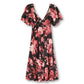 ASOS Floral Print Twist Cut Out Back Flatter Sleeves Pleated Midi Dress